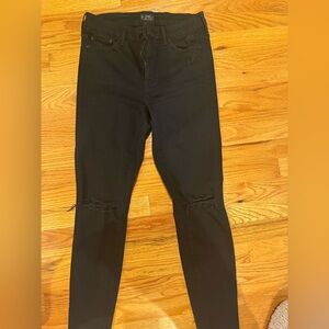 MOTHER Black Distressed Ankle Jeans